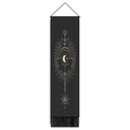 Boho wall hanging with black tapestry, golden sun moon prints and elegant tassels - 32.5x130cm / Bohemian Moon Radiance (Style-6)