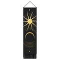 Close-up of bohemian wall tapestry with golden celestial sun, moon patterns and black tassels - 32.5x130cm / Sun Moon Geometry (Style-1)