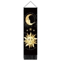 Detail of bohemian sun and moon tapestry with black tassels and gold text design - 32.5x130cm / Inspirational Quote Sun (Style-3)