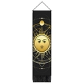 Vertical black wall hanging with gold sun motifs, wooden pole and elegant tassels - 32.5x130cm / Mystical Celestial Orbit (Style-4)