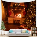 Christmas fireplace scene tapestry made of soft peach skin fabric for holiday home decor - Warm Fireplace Scene (Pattern 12)
