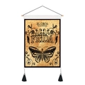 Detail of vintage butterfly tapestry with Frida art print and black decorative tassels - Frida Butterfly Circus Style (Style-5)