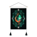 Detail of moon and mushroom tapestry with wood rod and black tassels decoration - 35x50cm / Personified Crescent Moon Mushroom (Style-1)