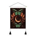 Detail of artistic butterfly and moon tapestry with wooden rod and black tassel accents - 35x50cm / Double Butterfly Crescent Leaves (Style-2)