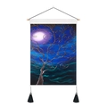 Dettaglio dell'arazzo Albero della Vita con motivi blu e nappe nere per decorazione - Stile albero astratto celeste luminoso (Stile-5)