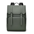 Minimalist olive green travel backpack with matte waterproof fabric and flap-top buckle closure - Green