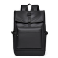 Minimalist black waterproof laptop backpack with top buckle and large front pocket - Black
