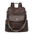 Large capacity vintage dark brown PU leather backpack with tassel and woven strap for women - Two-tone Coffee (0416#)
