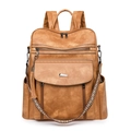 Detailed front view of vintage brown PU leather backpack with tassel and woven strap - Apricot