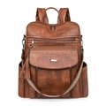 Vintage brown PU leather backpack for women with large capacity and ethnic strap - Two-tone Brown Coarse Grain (0416#)