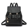 Sac à dos classique en similicuir noir avec double boucle et surpiqûres blanches contrastées - Noir