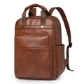 Mochila de moda en cuero PU marrón oscuro con textura vintage y gran capacidad total - Marrón Oscuro