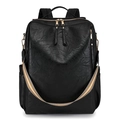 Chic black PU leather backpack for women featuring stylish tricolor woven strap detail - Black