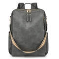 Deep charcoal PU leather vintage backpack for women with striped canvas shoulder strap - Gray