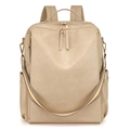 Beige PU leather backpack for women with striped strap and multi-functional double zippers - Off White