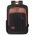 Business laptop backpack with USB port and dual-layer storage in black and brown - Black