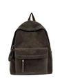 Detail eines dunkelbraunen Rucksacks aus Wildlederimitat mit Keddybear-Schriftzug - Kaffeebraun
