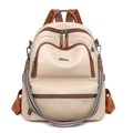 Vintage cream faux leather backpack with brown trim and multiple zippered compartments - Off White