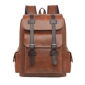 Mochila vintage marrón para hombre de cuero PU con correas ajustables y hebillas metálicas - Marrón