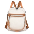 Zaino minimalista in pelle PU beige con spalline marroni e dettaglio frange frontale - Bianco Sporco