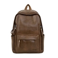 Dark brown retro PU leather backpack with vintage texture and multiple pockets - Brown