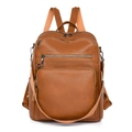 Zaino vintage in pelle PU marrone da donna con cerniere multiple e tasche anteriori - Marrone