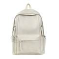 Minimalist cream soft leather backpack with Hoog logo, large capacity for school and travel - White