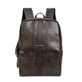 Deep brown retro PU leather business backpack with front flap and metallic buckle - Brown