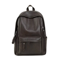 Minimalist large capacity dark brown soft leather backpack with front zipper pocket - Brown