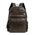 Large vintage brown faux leather backpack with multiple zip pockets for commuting - Brown