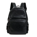 Minimalist black PU leather backpack with large capacity and breathable mesh straps - Black