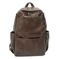 Sac à dos classique en cuir PU marron foncé avec plusieurs poches et grande capacité - Café