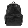 Grand sac à dos en cuir noir brillant pour voyages d'affaires et trajets quotidiens - Noir
