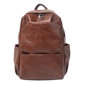 Sac à dos classique en cuir PU marron à grande capacité avec plusieurs poches pour voyage - Brun Rouge