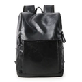 Mochila clásica de cuero negro para portátil de hombre con gran capacidad y tapa abatible - Negro