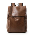 Mochila clásica de cuero marrón oscuro para hombre con solapa retro y cremalleras - Marrón Amarillento