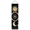 Arazzo da parete con sole e luna, nappe nere e simboli astrologici nordici - Taglia Standard / Stile Fasi del Sole e della Luna (Stile-1)