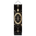 Dettaglio dell'arazzo sole con fasi lunari e rune con frange nere e barra in legno - Taglia Standard / Nordic Rune Wheel Style (Style-4)