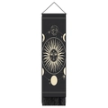Bohemian sun god wall tapestry with moon phases, wooden pole, and black fringe tassels - Standard Size / Vintage Sun Face Style (Style-5)