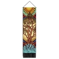 Tapisserie murale Arbre de Vie verticale avec pompons noirs pour décor nordique - 32.5x130cm / Arbre de Vie Soleil Mystique