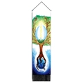 Tenture murale verticale avec motif Arbre de Vie et pompons noirs décoratifs - 32.5x130cm / Arbre de Vie Spirale Spirituelle
