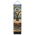 Vertical wall tapestry with Tree of Life art, golden sun, and black decorative tassels - 32.5x130cm / Artistic Illustration Life Tree (PIFA STOR)