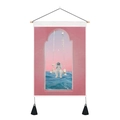 Detalle de un tapiz de astronauta rosa con varilla de madera y borlas negras - 35x50cm / Astronauta en columpio (Estilo-1)