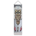 Vertical wall hanging dream catcher featuring owl artwork with pink feathers and key detail - 32.5x130cm / Grey Feather Owl Style (款式-1)