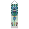 Vertical wall banner with artistic owl dreamcatcher and soft pink feather accents - 32.5x130cm / Cyan Wood Grain Owl Style (款式-2)