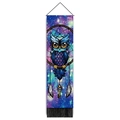 Close-up of owl dreamcatcher wall hanging with galaxy print, feathers and black tassels - 32.5x130cm / Mystic Blue Owl Style (款式-4)