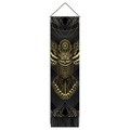 Detailed view of owl wall hanging with golden mandala pattern and black fringe tassels - 32.5x130cm / Black & Gold Mandala Owl Style (Style-5)