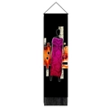 Wandteppich mit afrikanischer Silhouette in lila Gewand und dekorativen schwarzen Quasten - 32.5x130cm / Abstraktes Porträt in Violetter Gemusterter Robe (Stil-14)