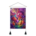 Psychedelischer Wandteppich mit Pilz-Motiv, Holzrahmen und leuchtendem Digitaldruck - 35x50cm / Fantasy Leuchtender Pilz & Roboter (Stil-1)
