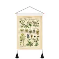 Detail of vintage botanical tapestry with wooden scroll and decorative black tassels - 35x50cm / Dicotyledoneae II Style (Style-3)